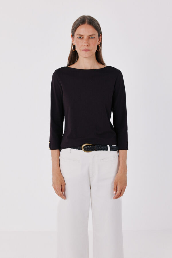 Cortefiel Boat neck T-shirt Dark brown