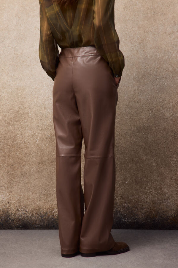 Slowlove Faux leather straight trousers Dark brown