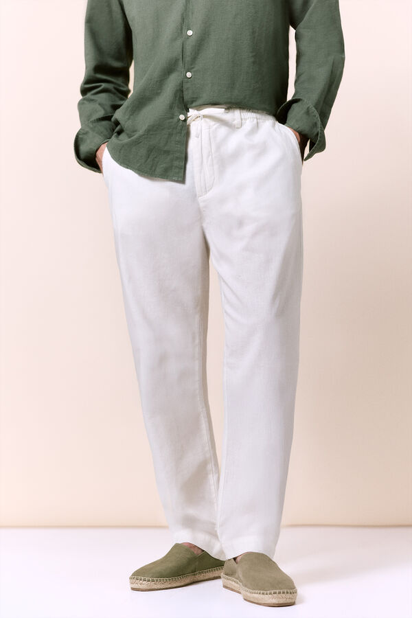 OOTO Linen-cotton regular fit trousers Ivory
