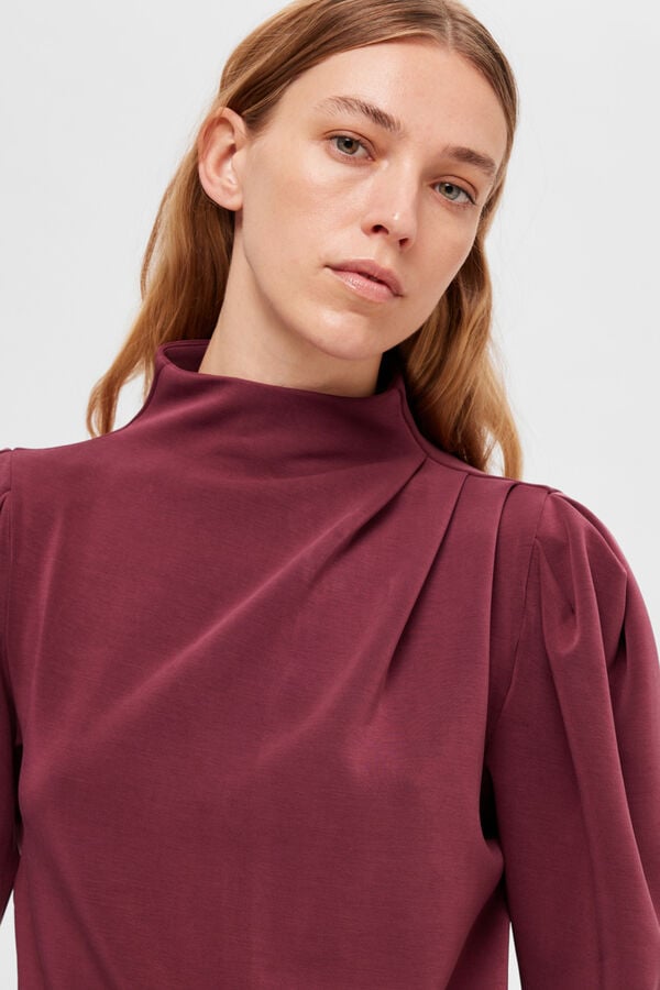 Cortefiel High neck sweatshirt with puffed sleeves made with Tencel. Lilac