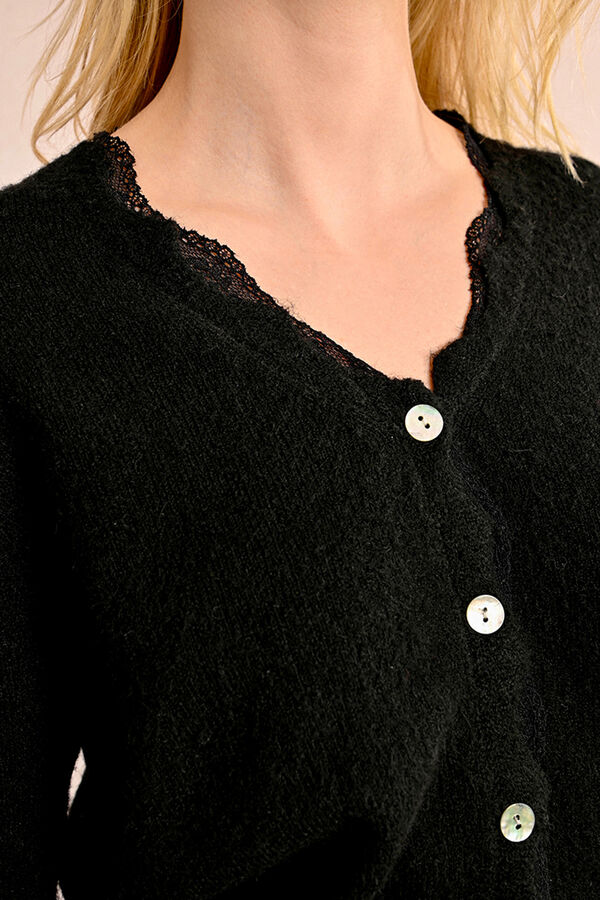 Molly Bracken C&aacute;rdigan de mujer de manga larga detalles encaje Negro