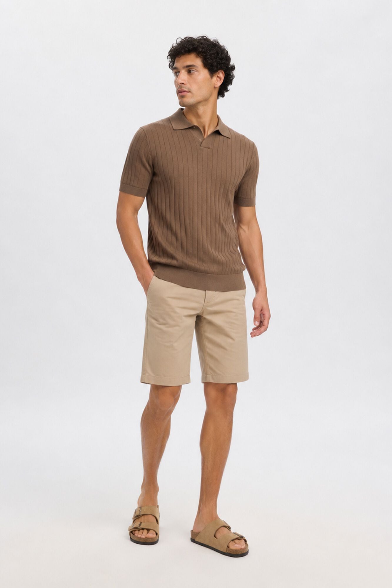 Selected Polo de malha canelada