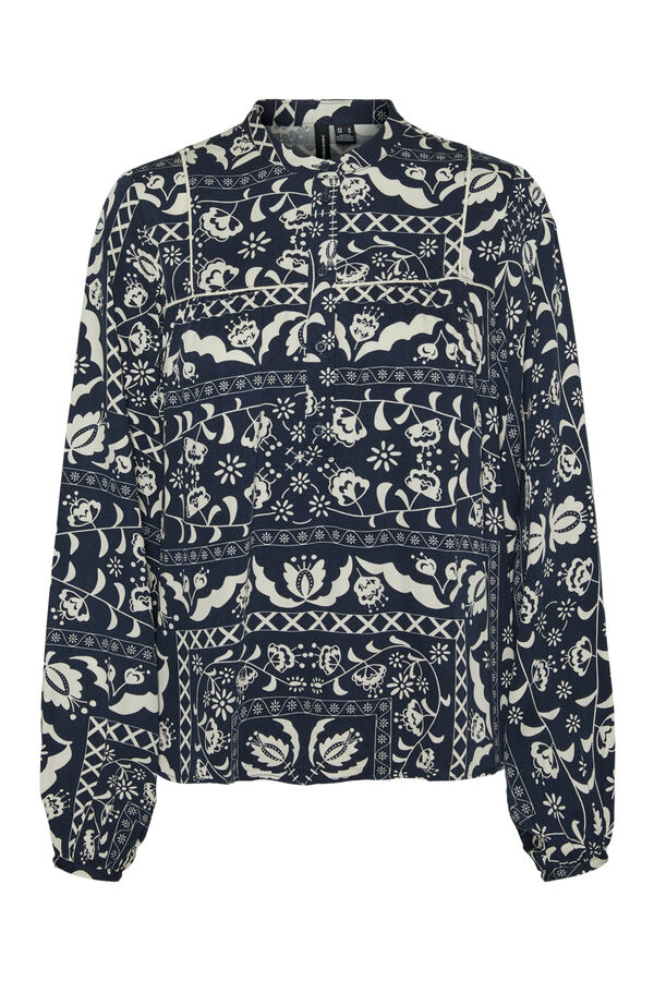 Vero Moda Camisa manga manga comprida com gola mao mandarim Azul