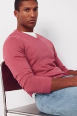 Cortefiel Basic cotton V neck knit jersey-knit Pink