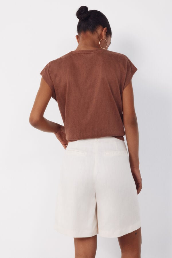 Cortefiel Linen -effect patchwork t-shirt Brown