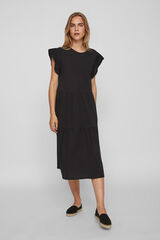 Vila Vestido midi de algodão com manga folho Preto