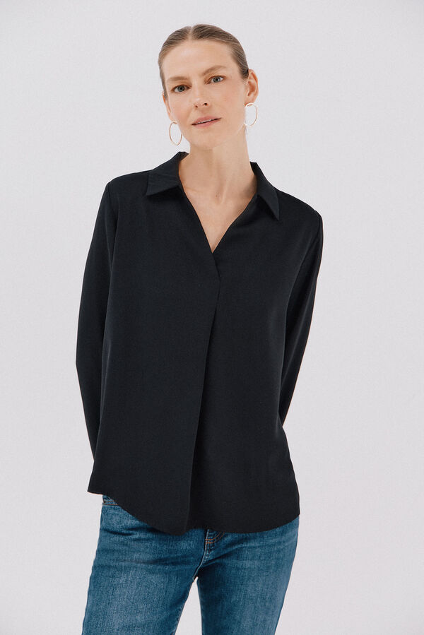 Cortefiel Pleated shirt Black