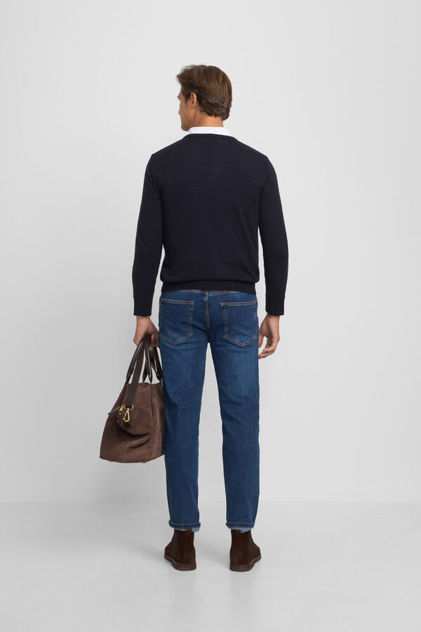 Silbon Camisola retrô com gola em V Azul