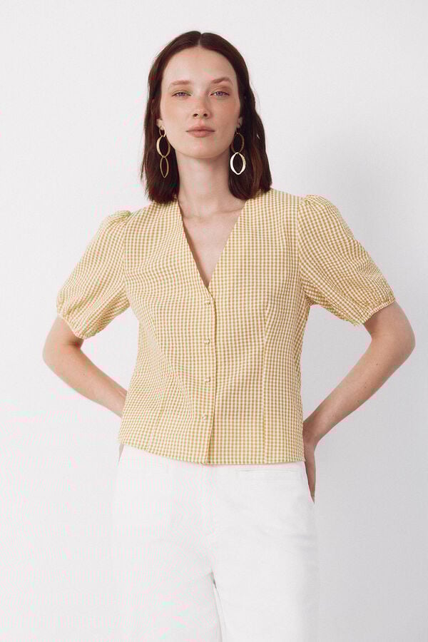 Cortefiel gingham blouse Gold