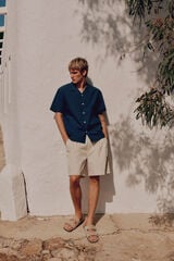Selected Camisa manga curta 100% linho Azul