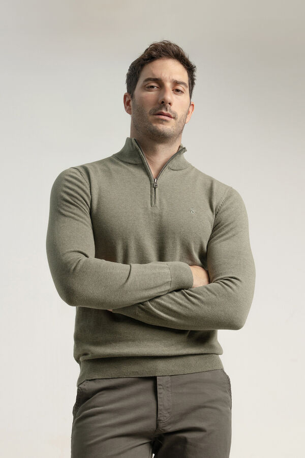 PuroEGO Suéter com fecho-éclair e gola falsa Verde