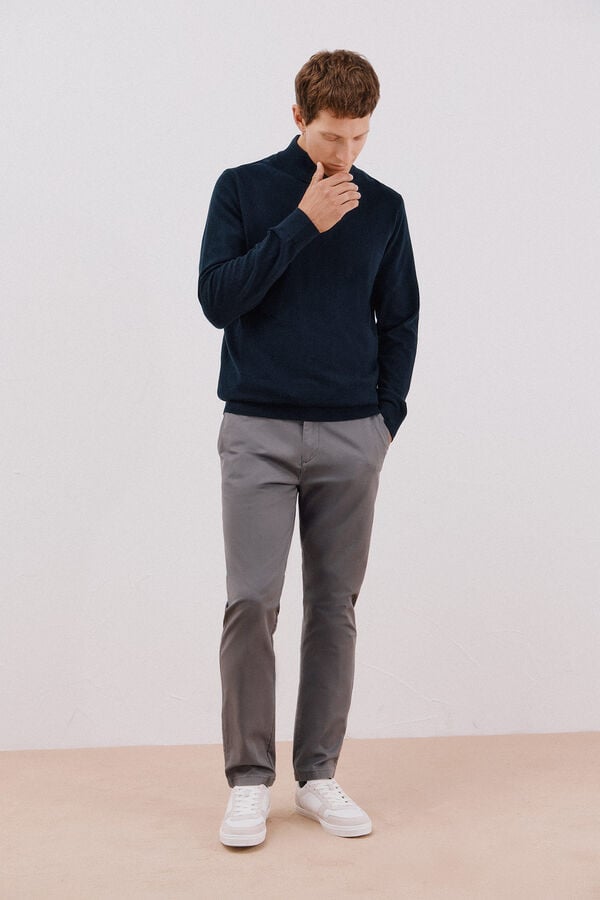 Cortefiel Cotton/silk cashmere high neck jumper Navy