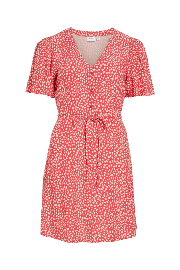 Vila Vestido curto com decote em V em viscose Vermelho