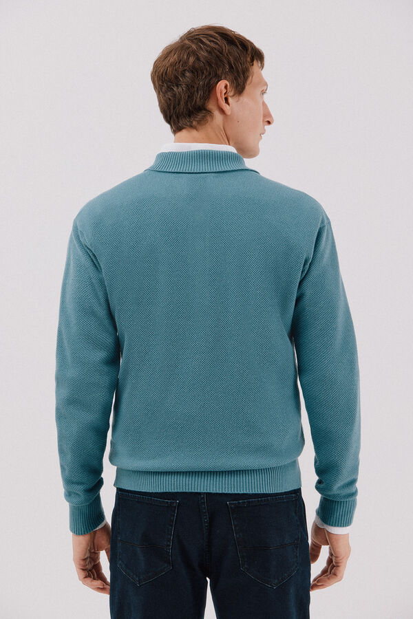 Cortefiel Suéter estruturado de lã com gola polo Azul