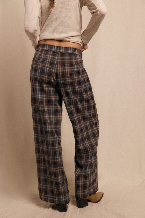 Slowlove Calças xadrez plissadas Castanho