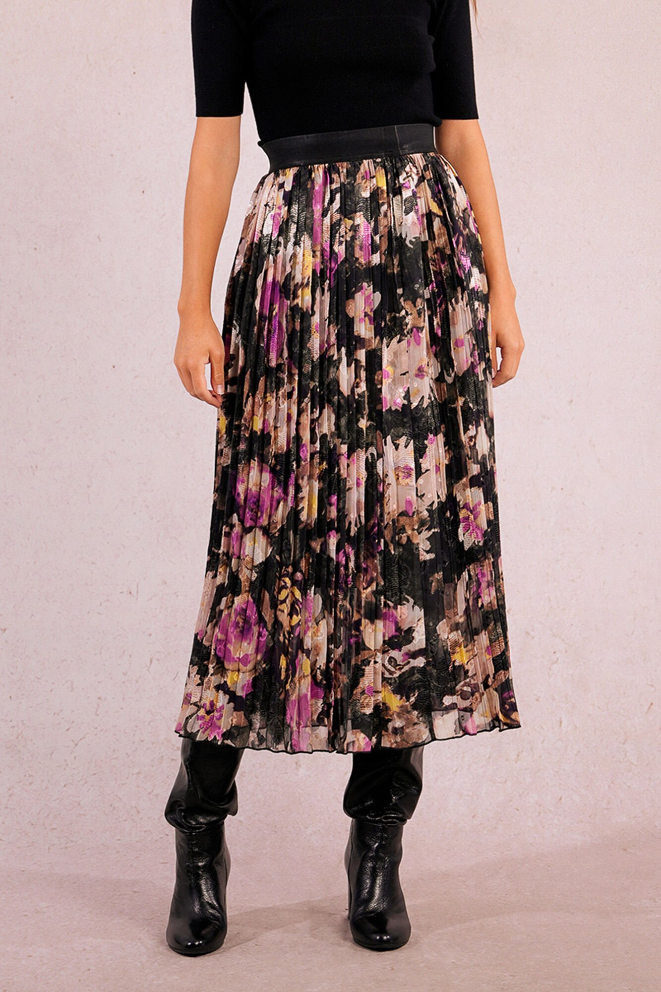 Molly Bracken Saia longa plissada com estampado