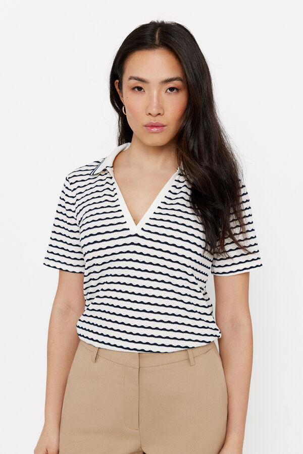 Cortefiel Textured striped polo shirt Printed white