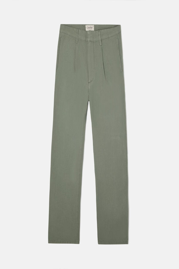 Silbon Calça esportiva plissada de linho calças chino Verde
