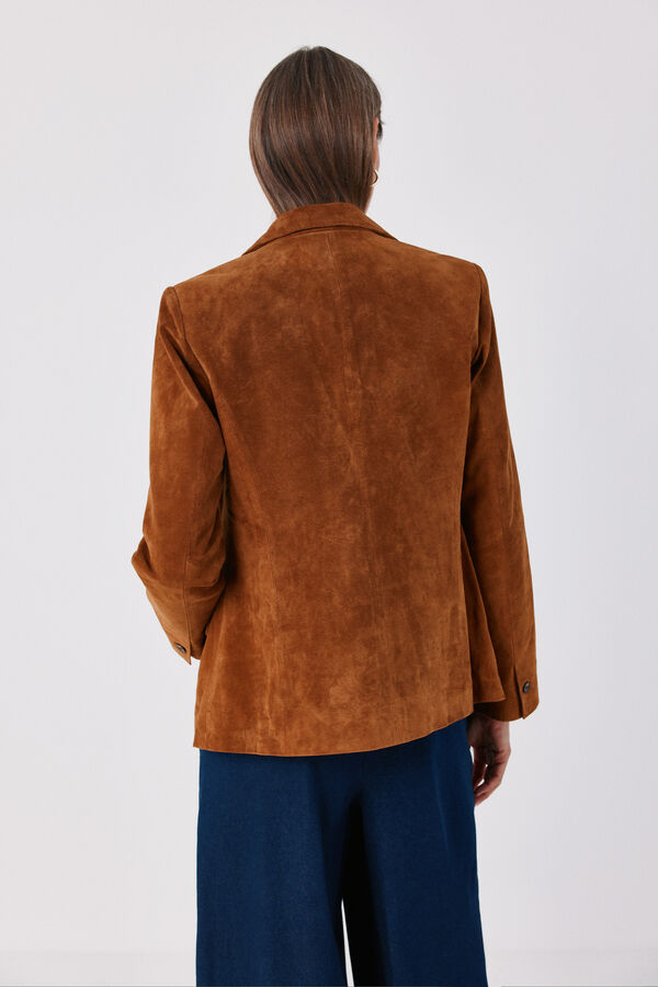 Cortefiel Blazer de pele Castanho