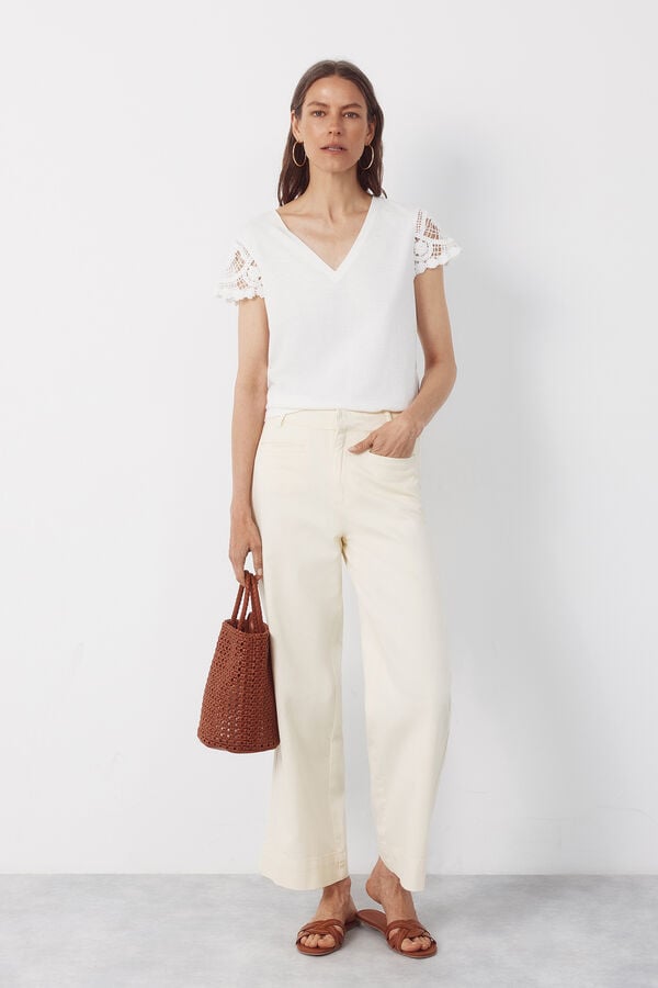 Cortefiel Crochet sleeve sleeve -shirt White