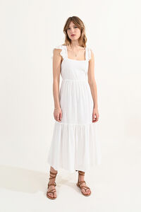Cortefiel Long dress with ruffles and open back Ivory