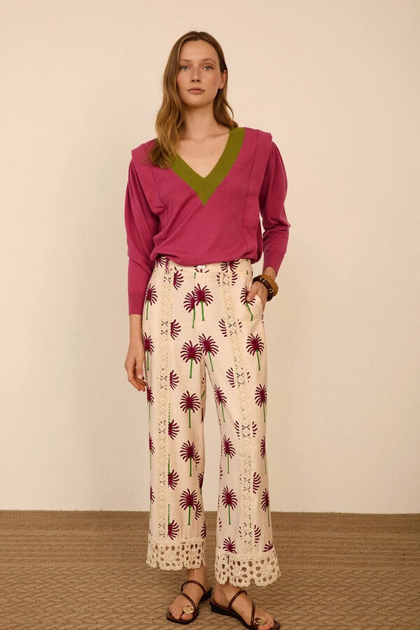 Meisie Printed cropped trousers Printed white