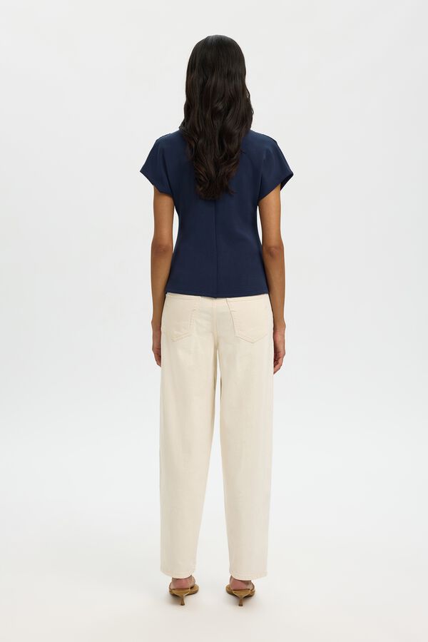 Selected V-neck three-quarter sleeve T-shirt Navy