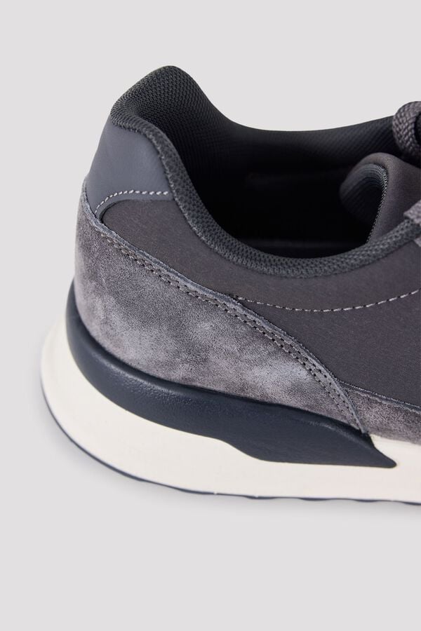 Cortefiel Leather and textile sneaker Grey