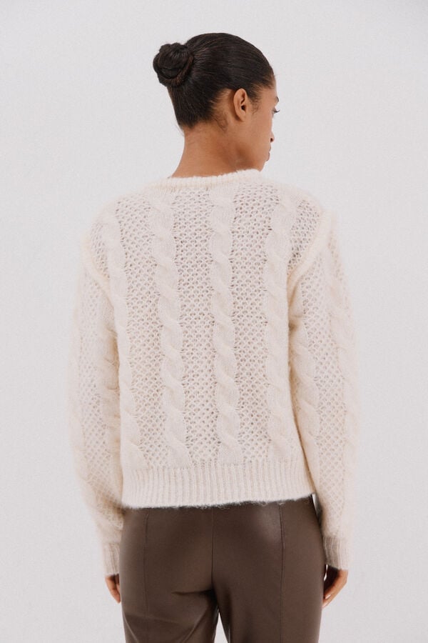 Cortefiel cross-knit - jersey-knit sweater. Ivory