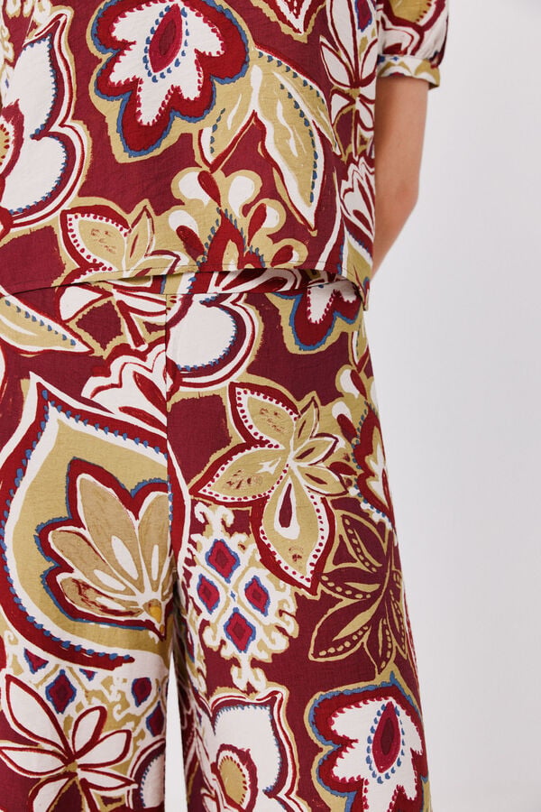 Cortefiel Printed wide-leg trousers Printed white