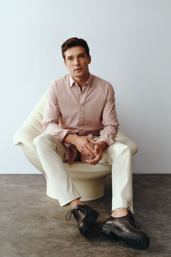 Cortefiel striped tencel cotton shirt Pink