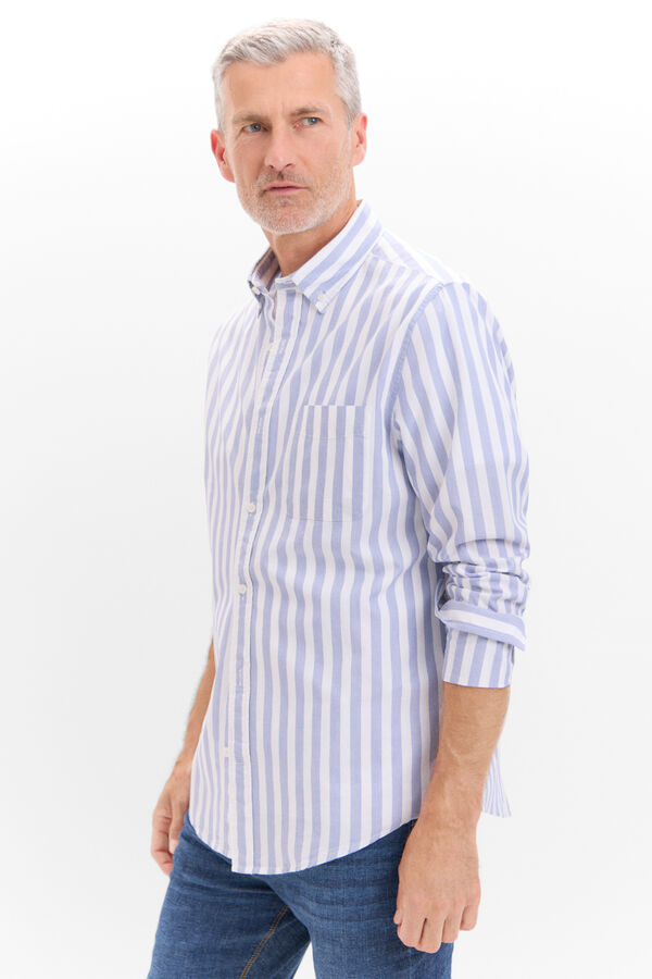 Cortefiel striped poplin shirt Navy