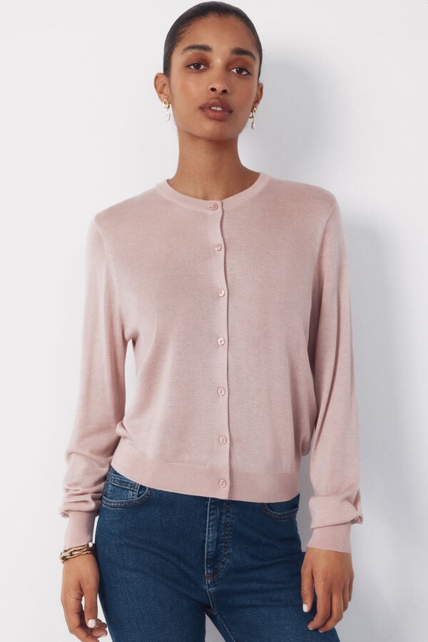 Cortefiel Jersey-knit basic jacket Pink