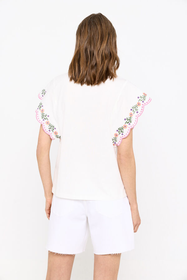 Cortefiel Camiseta con detalles bordados florales Branco