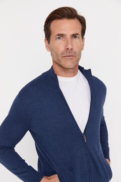 Cortefiel Basic cashmere cotton cardigan with tipping Blue
