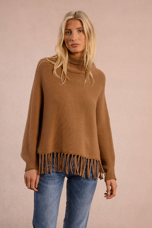 Molly Bracken Camisola de manga comprida com detalhe de franjas Tostado