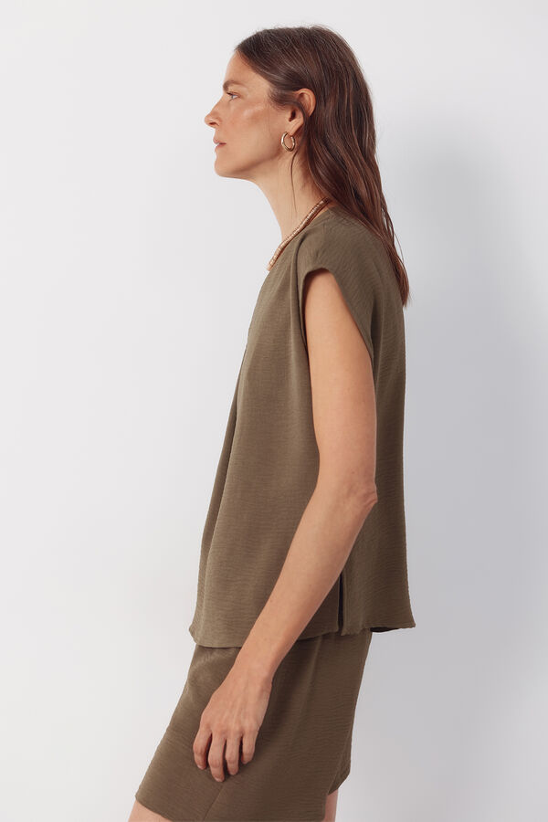 Cortefiel Flowy short-sleeve blouse Kaki