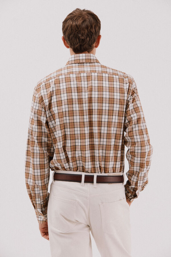 Cortefiel Checked poplin shirt Camel