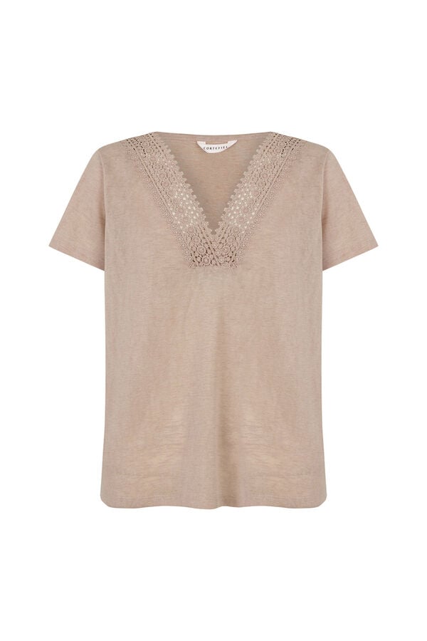 Cortefiel V t-shirt with trim Beige