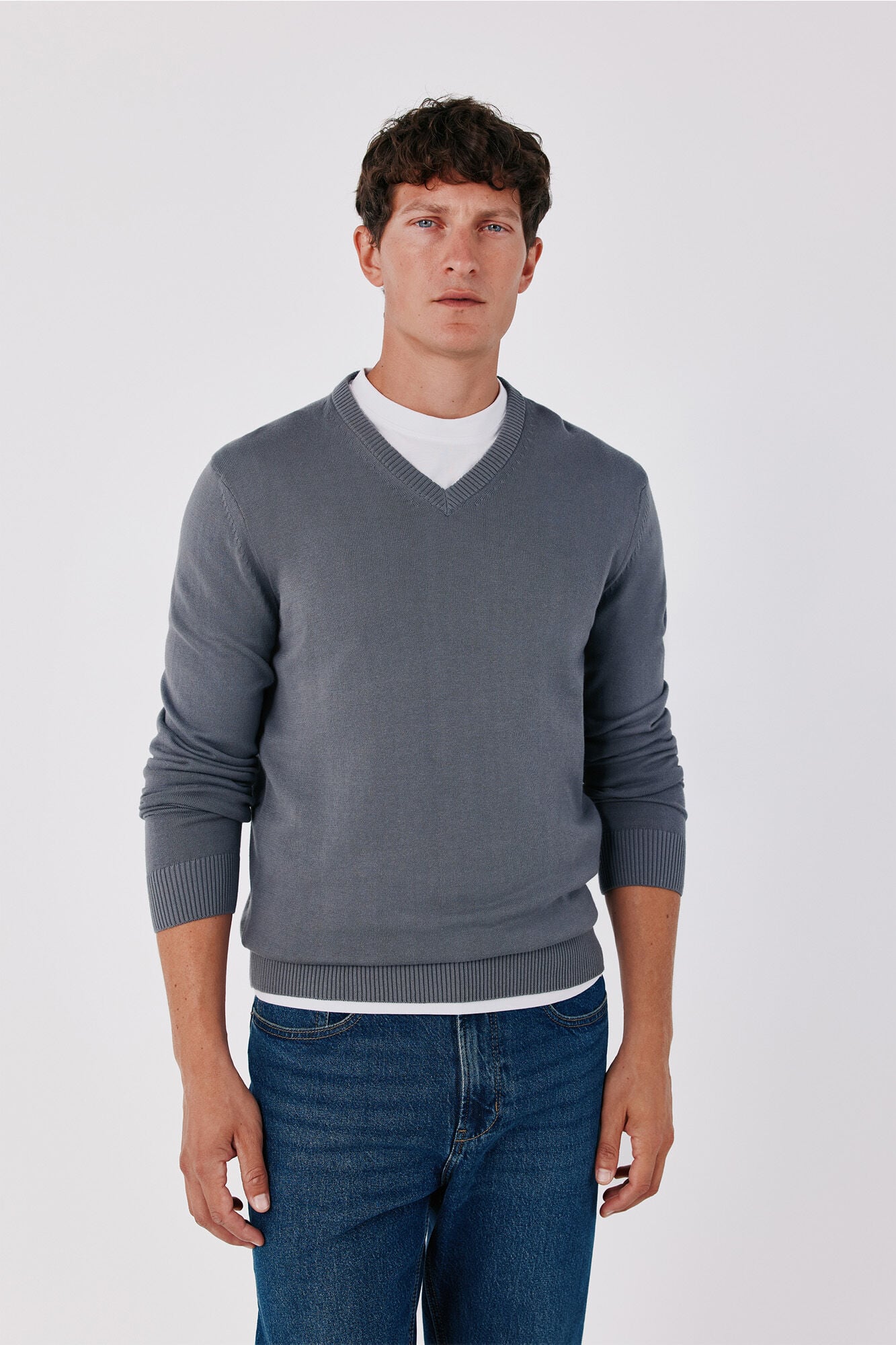 Cortefiel Cotton fine knit V-neck jumper