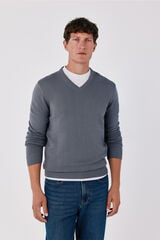 Cortefiel Cotton fine knit V-neck jumper Grey