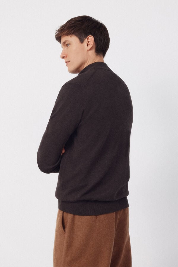Cortefiel Cotton high neck sweater  Dark brown