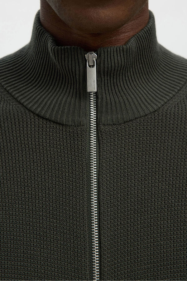 Selected 100% organic cotton jersey-knit zip fastening jacket Dark green