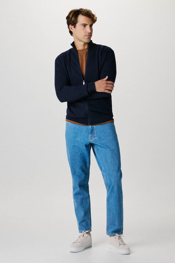 Selected High neck cardigan made of organic cotton. Regular fit.  Navy