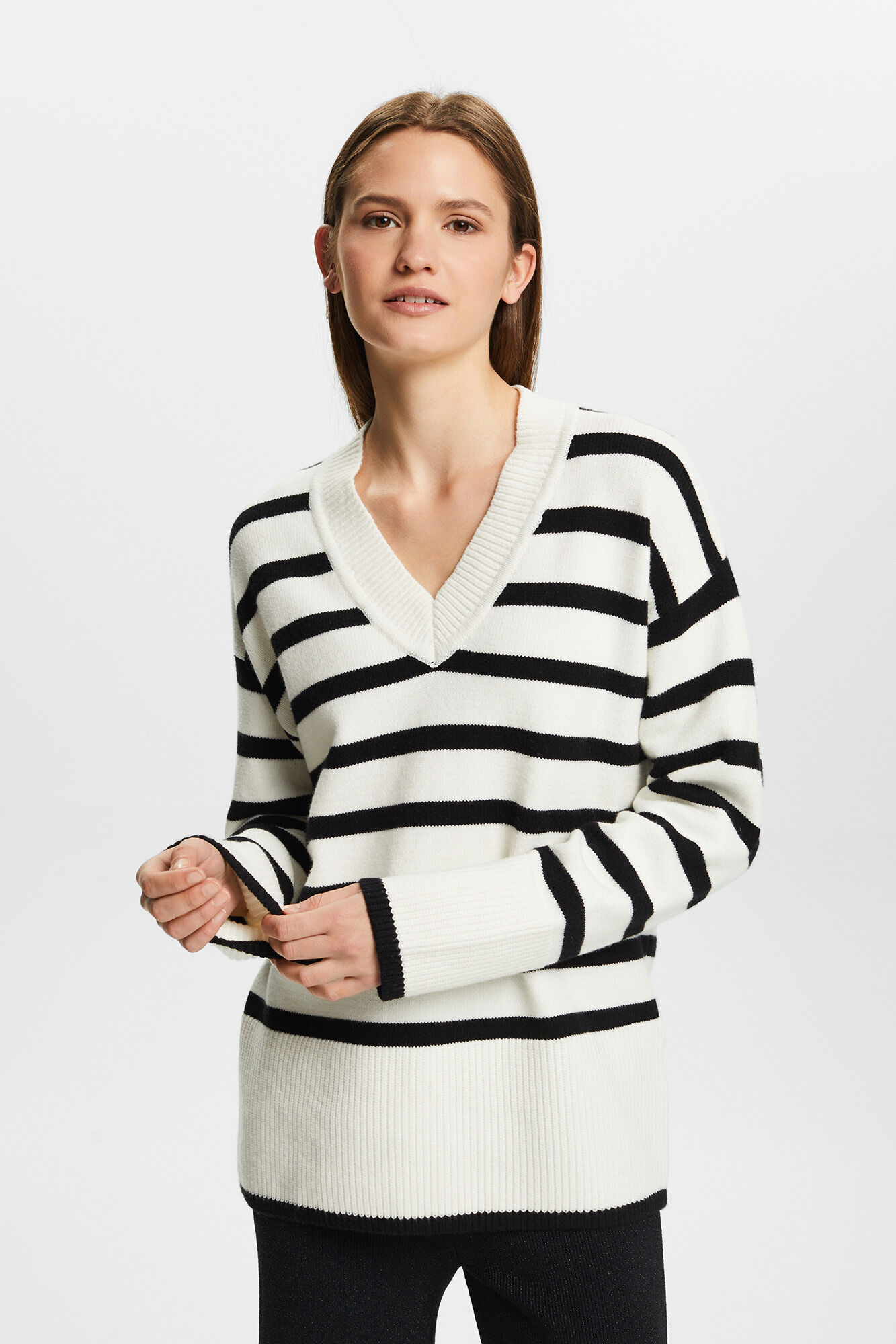 Striped V neck jumper with cotton Women s jumpers and cardigans