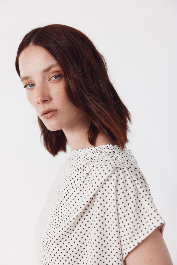 Cortefiel Pleated short sleeve top Printed white