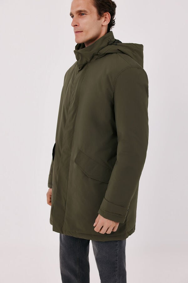 Cortefiel Waterproof trench with removable lining Kaki