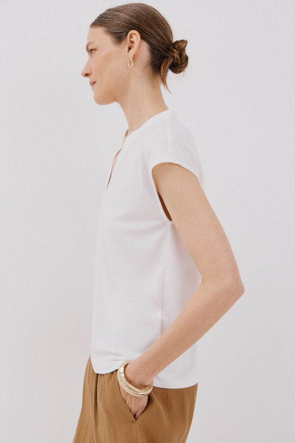 Cortefiel Basic mandarin collar t-shirt denied White