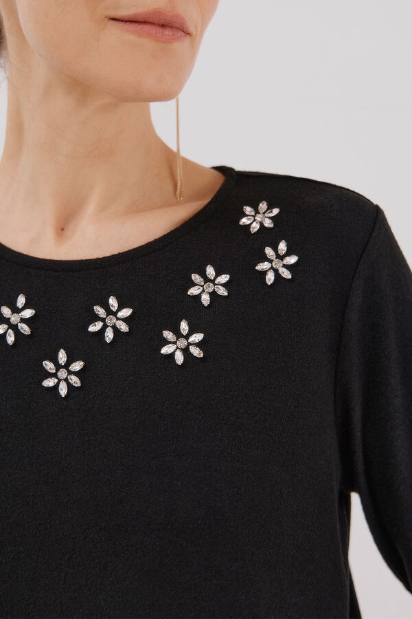 Cortefiel Rhinestone detail t-shirt Black