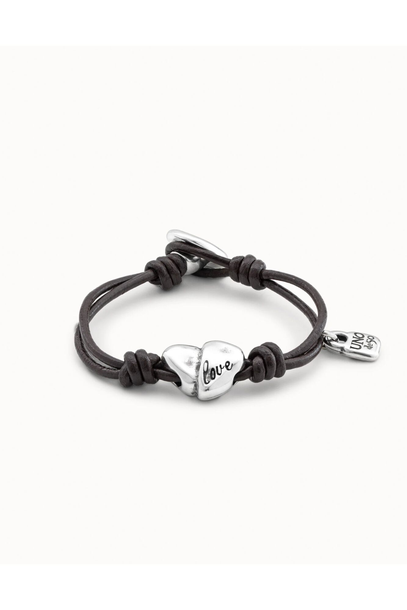 UNOde50 Pulseira de couro e banho a prata